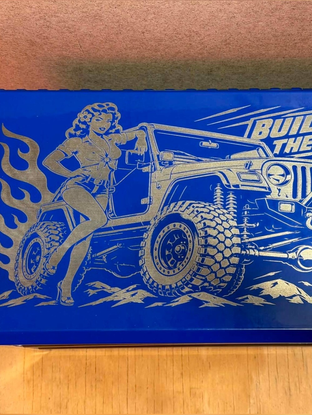 NEW Custom Laser engraved Mini Metal tool box Blue Jeep Pin Up Girl